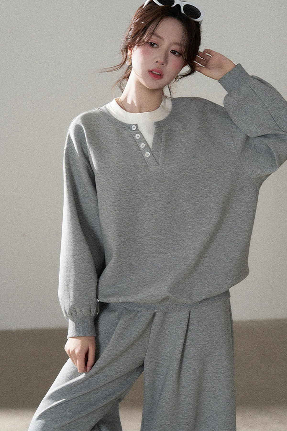 Hooded Shawl Sweatshirt and Wide-Leg Pants Set-Up