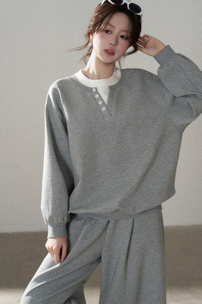 Hooded Shawl Sweatshirt and Wide-Leg Pants Set-Up