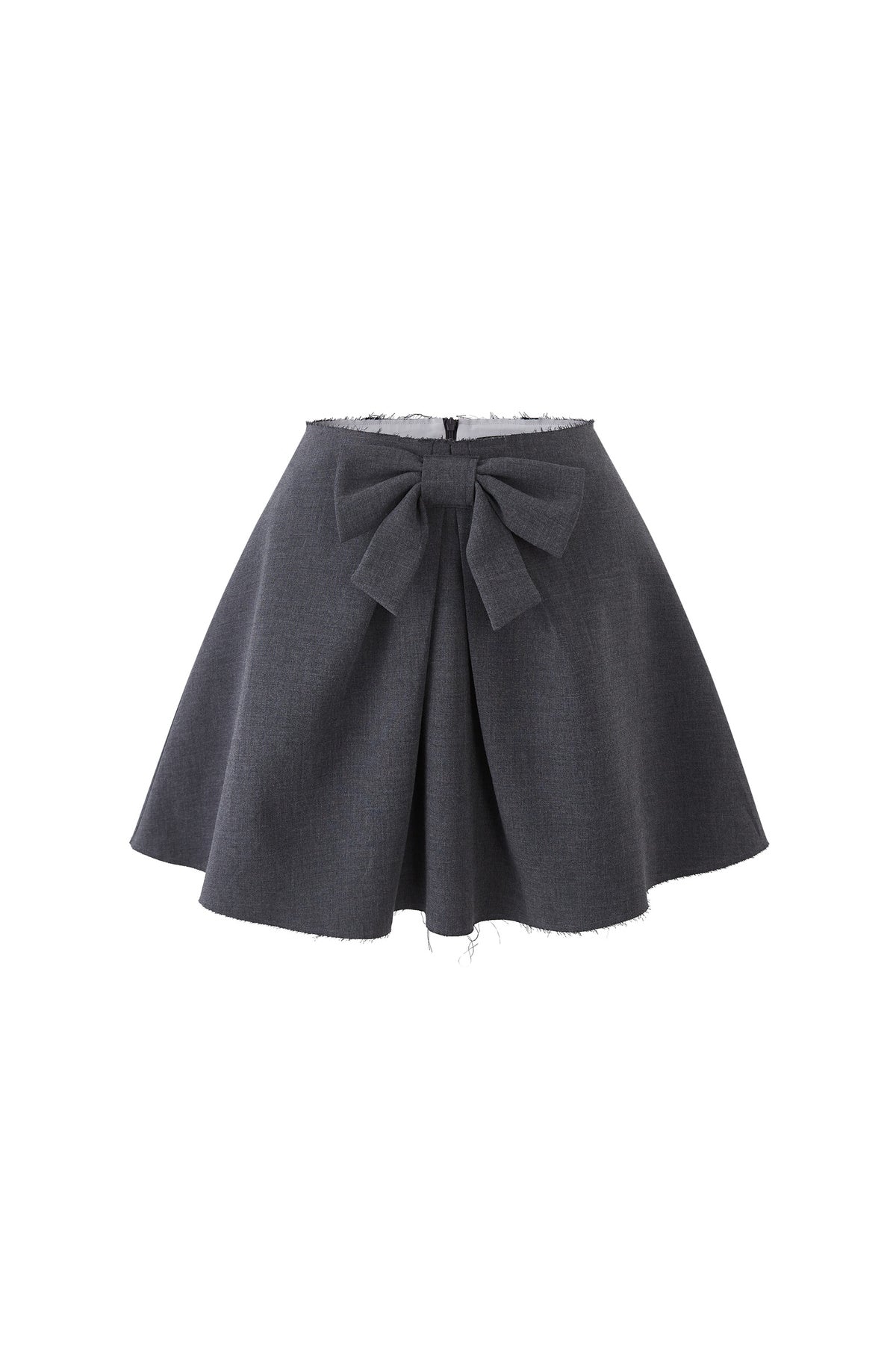 Mid-Waist Bow A-Line Frayed Skirt