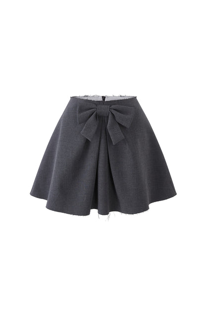 Mid-Waist Bow A-Line Frayed Skirt