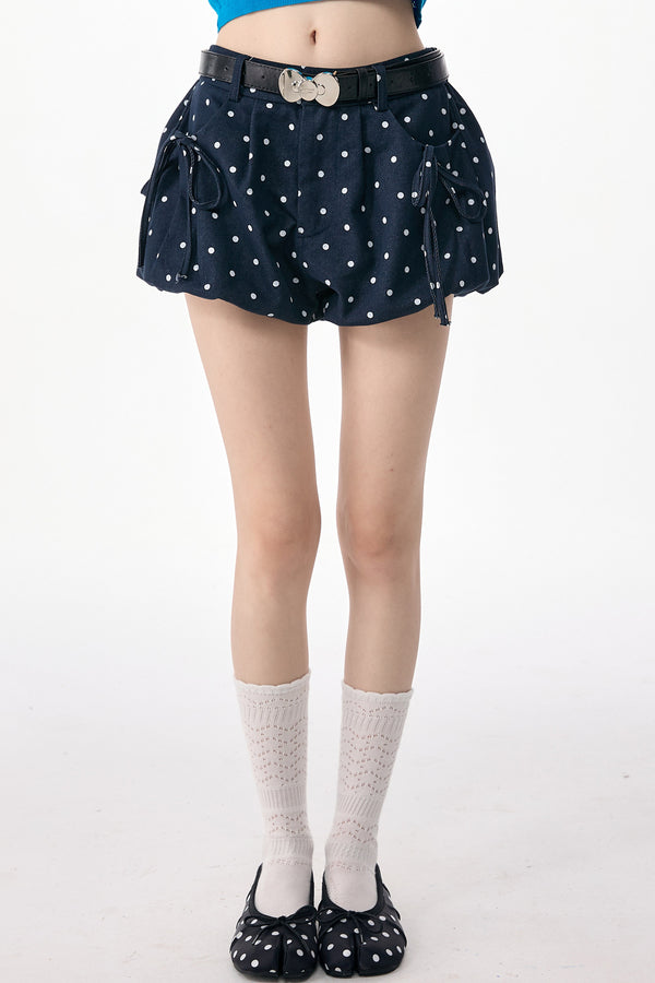 Dark Blue Polka Dot High Waist Shorts