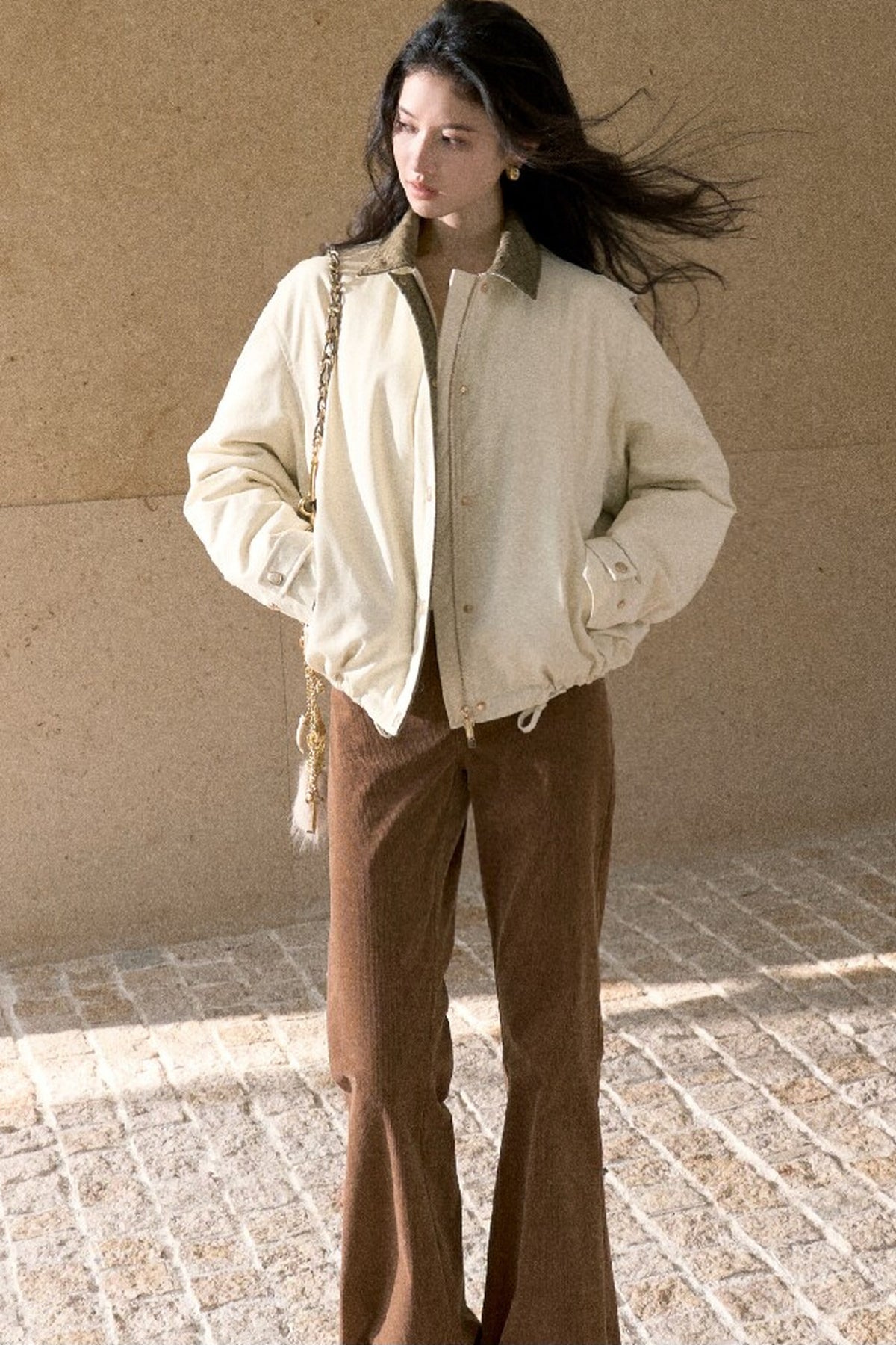 Suede Spliced 95% White Duck Down Jacket