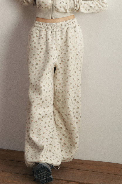 Florales Fleece-Hoodie- und Jogginghosen-Set