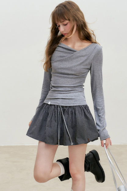 Drawstring Plaid A-Line Skirt
