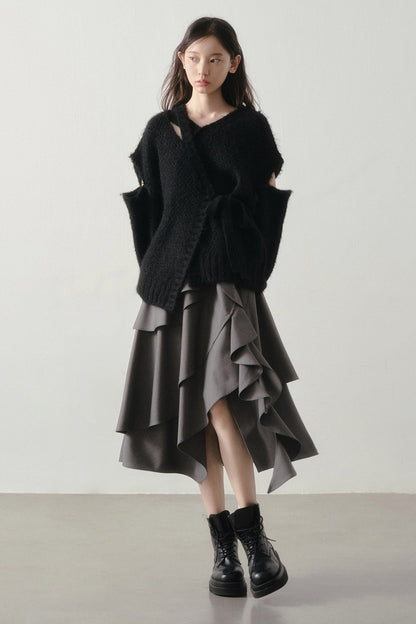 V-Neck Tie-Up Knit Sweater