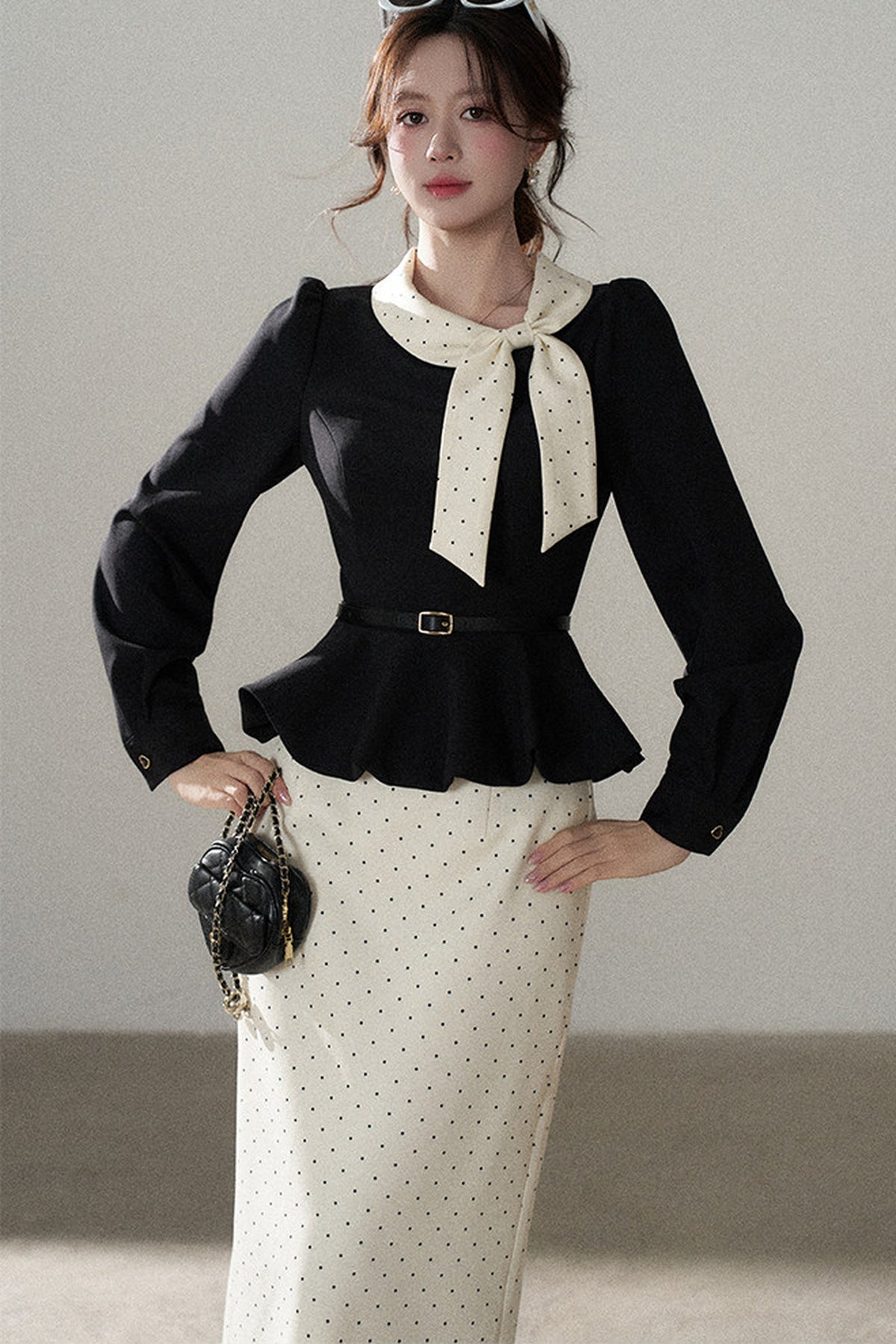 Bow Lantern Sleeve Skirt and Top Set-Up