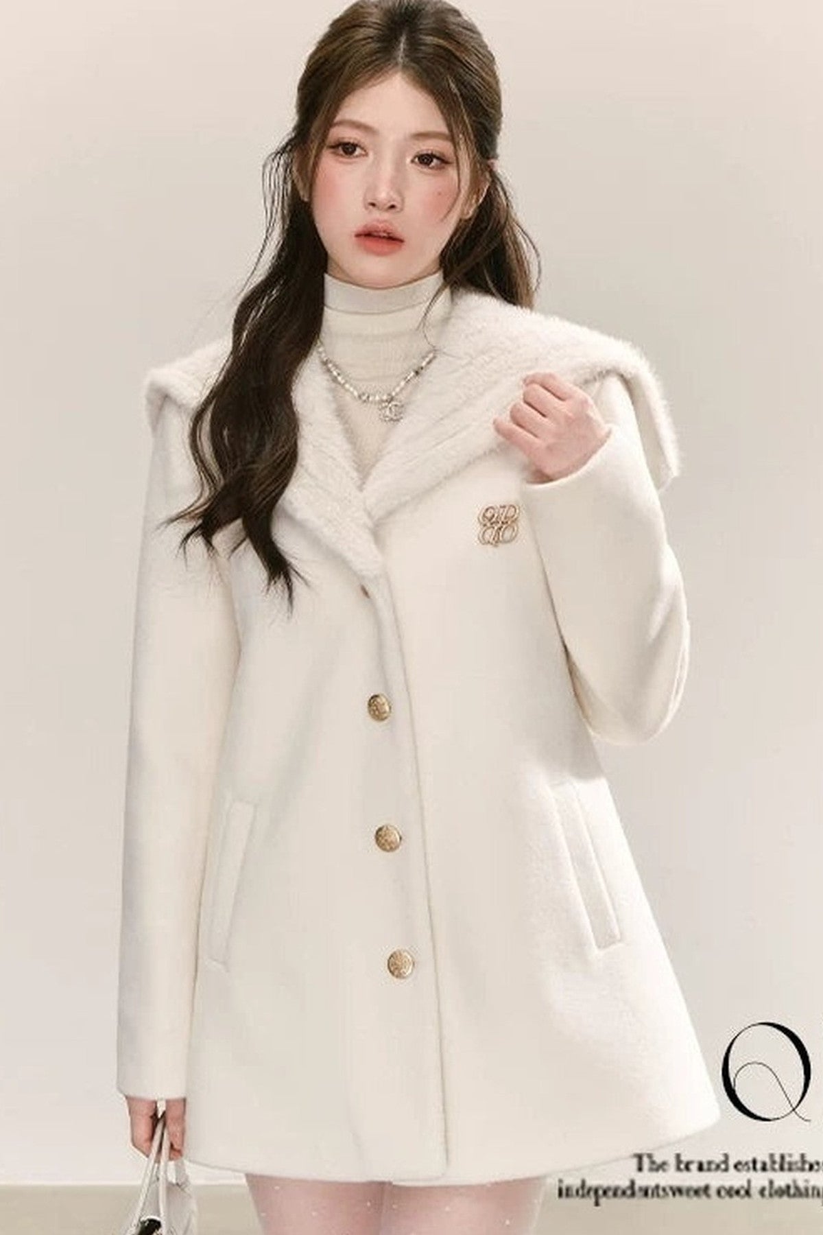 White Navy Collar Woolen Coat