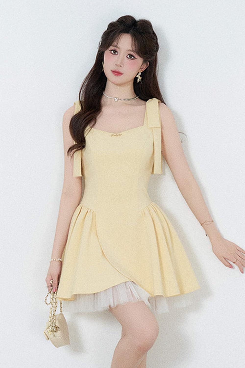 Yellow Mesh Spliced Dress