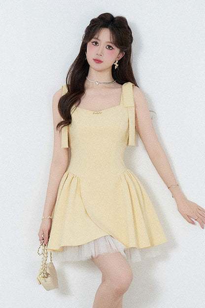 Yellow Mesh Spliced Dress