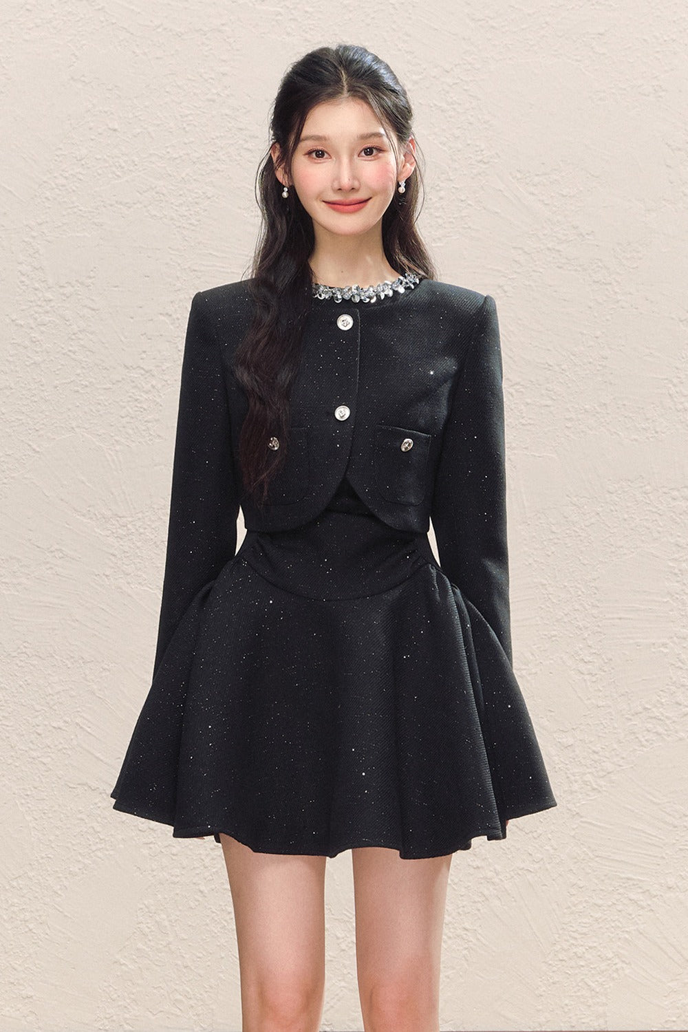 Sequined Jacket and Little Black Dress Set