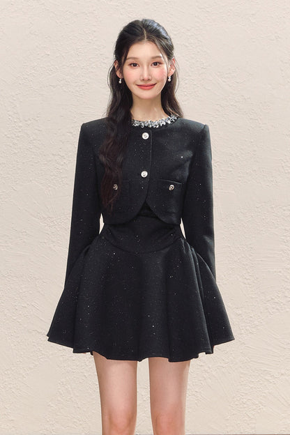 Sequined Jacket and Little Black Dress Set