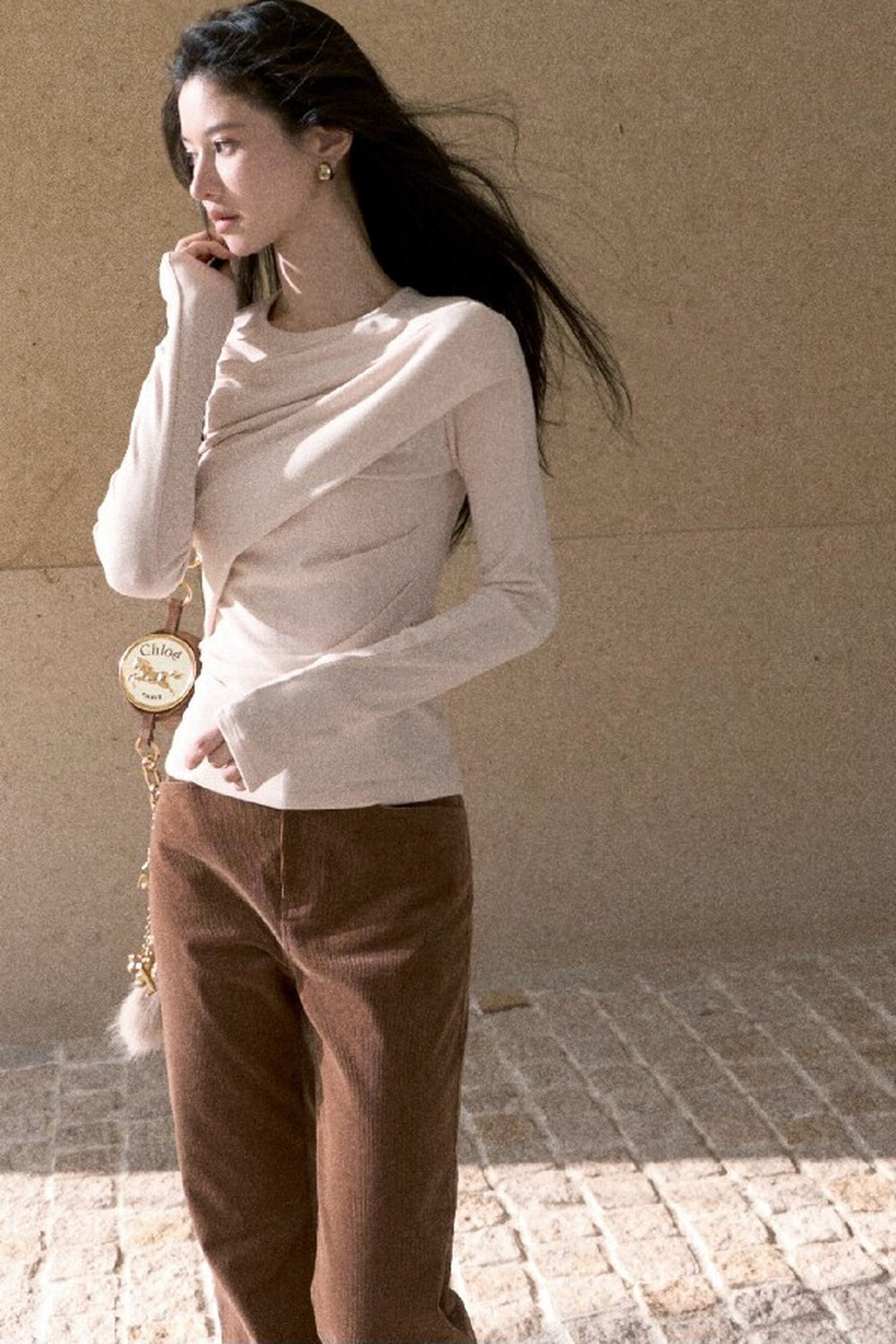 High-Waisted Corduroy Flared Belt Loops Pants