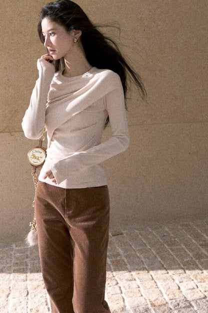 High-Waisted Corduroy Flared Belt Loops Pants
