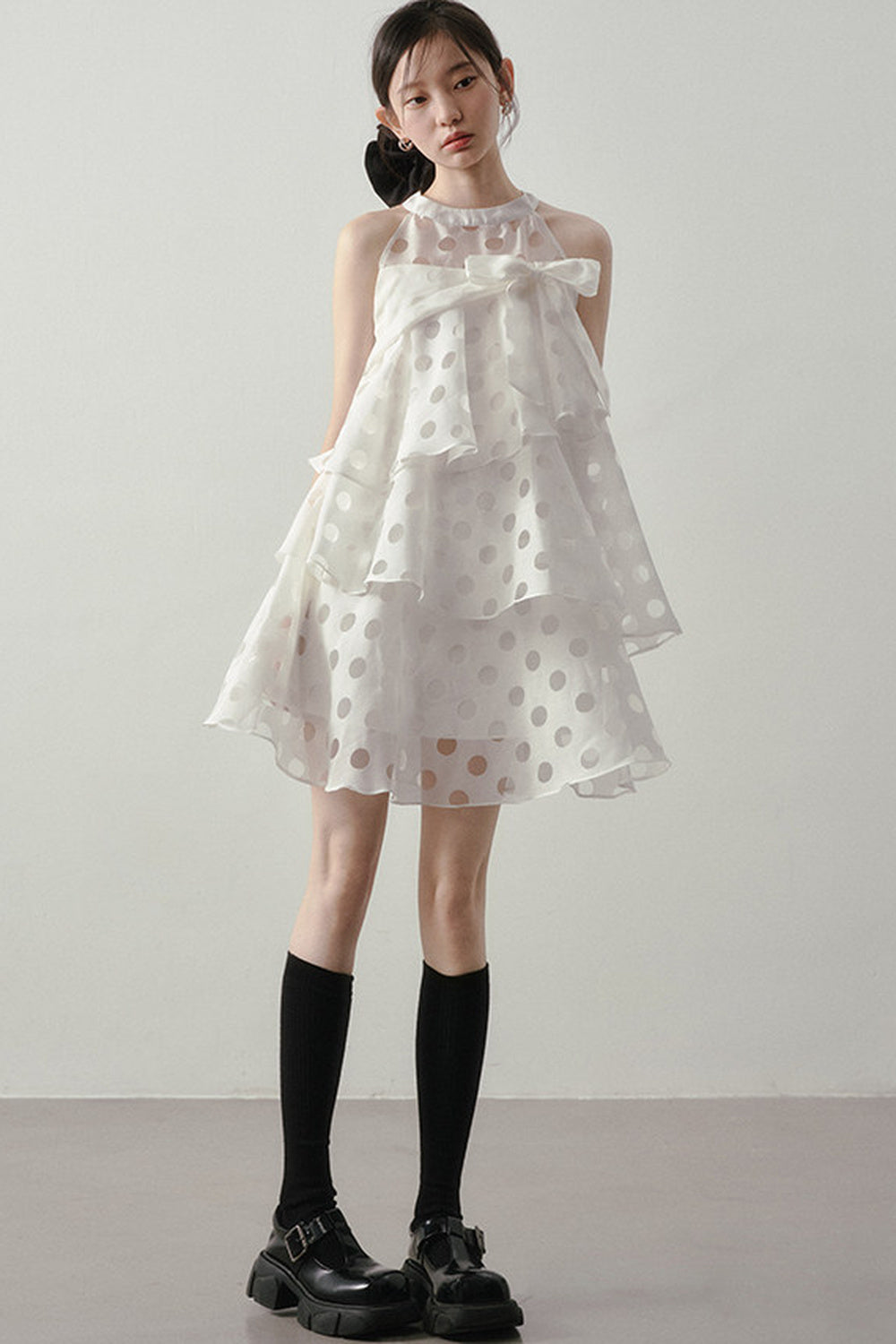 Polka Dot Ruffle Halter Dress