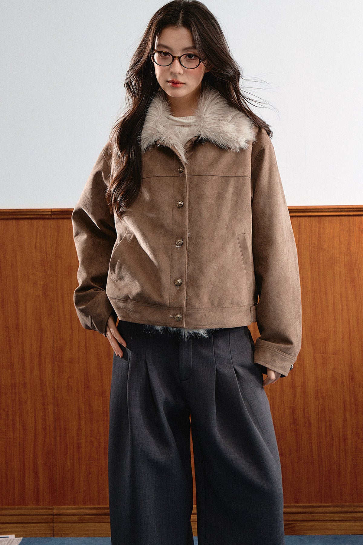 Khaki Brown Short Fur Coat