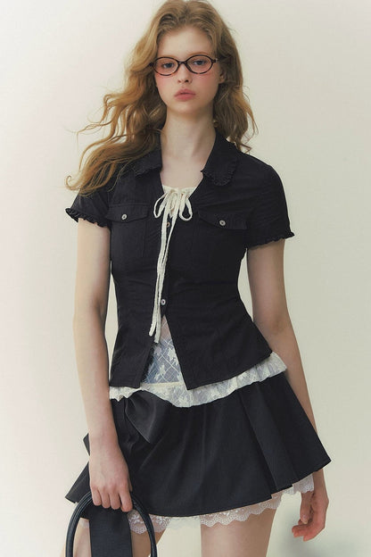 Preppy Lace Fake Two-Piece Blouse