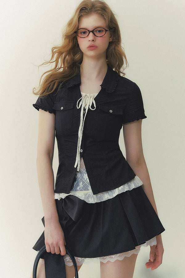 Preppy Lace Fake Two-Piece Blouse