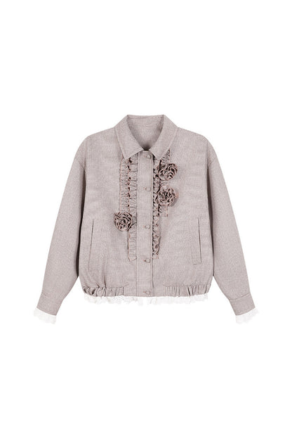 3D Rose Patchwork Ruffle Jacket