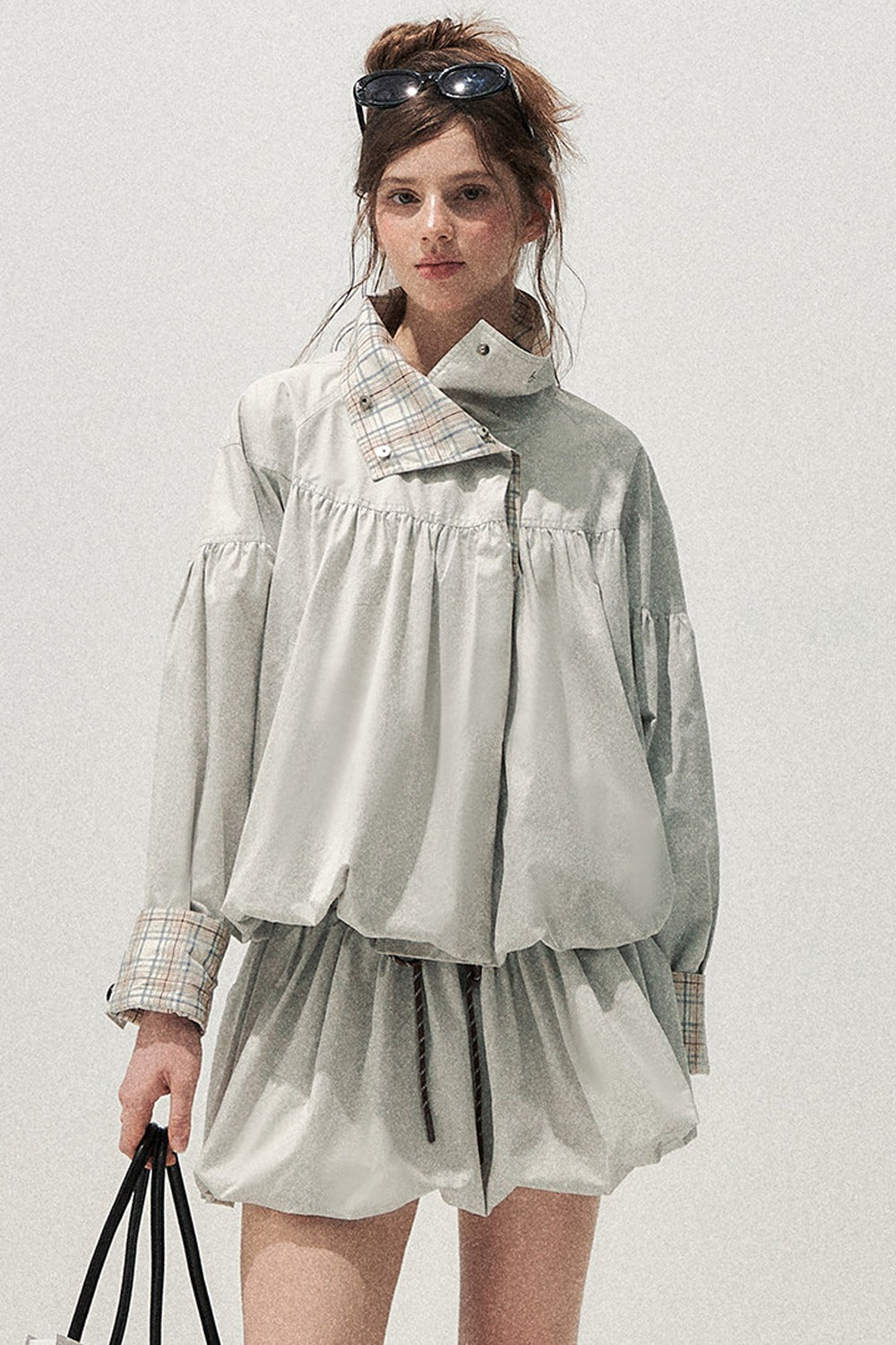 Plaid Trench Coat and Skirt Set-Up