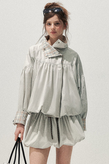 Plaid Trench Coat and Skirt Set-Up