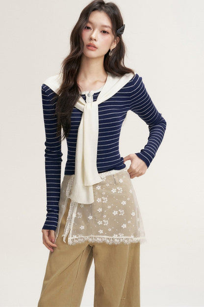 Color-Blocked Fake Two-Piece Knit Set-Up