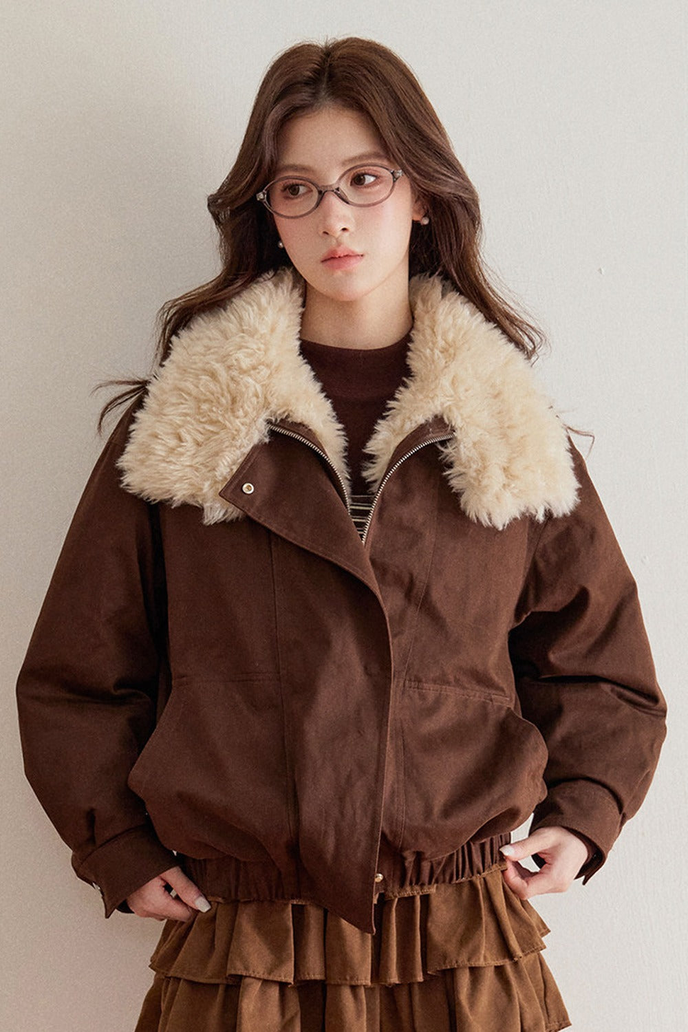 Imitation Lamb Fur Collar Short Jacket