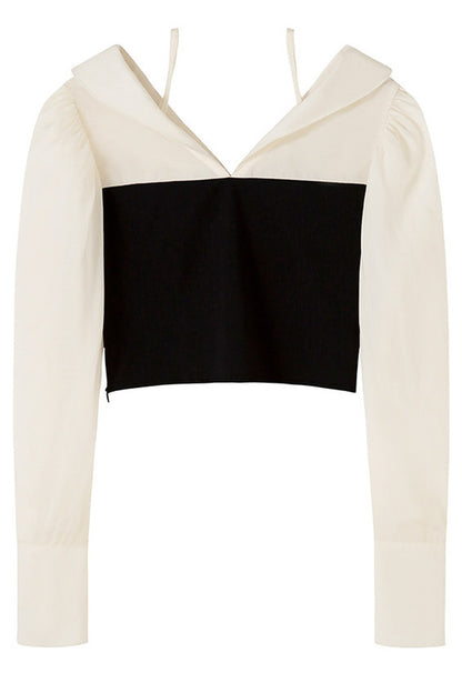 Black and White Color-Block Blouse