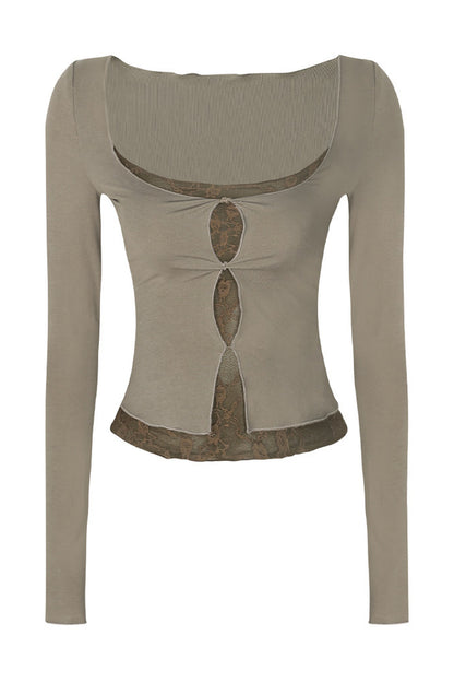 Layered-Look Hollow Out Long Sleeve Top