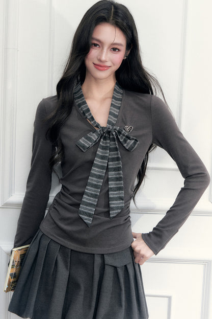 Bow Tie Knit Top and Skirt Set-Up