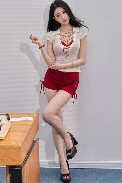 Color-Block Strappy Shorts Set-Up