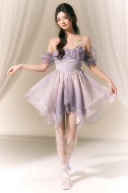 Macaronfarbenes Puffärmelkleid