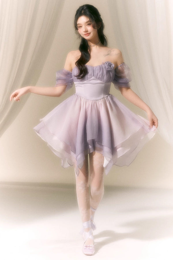 Macaron Color Puff Sleeve Dress