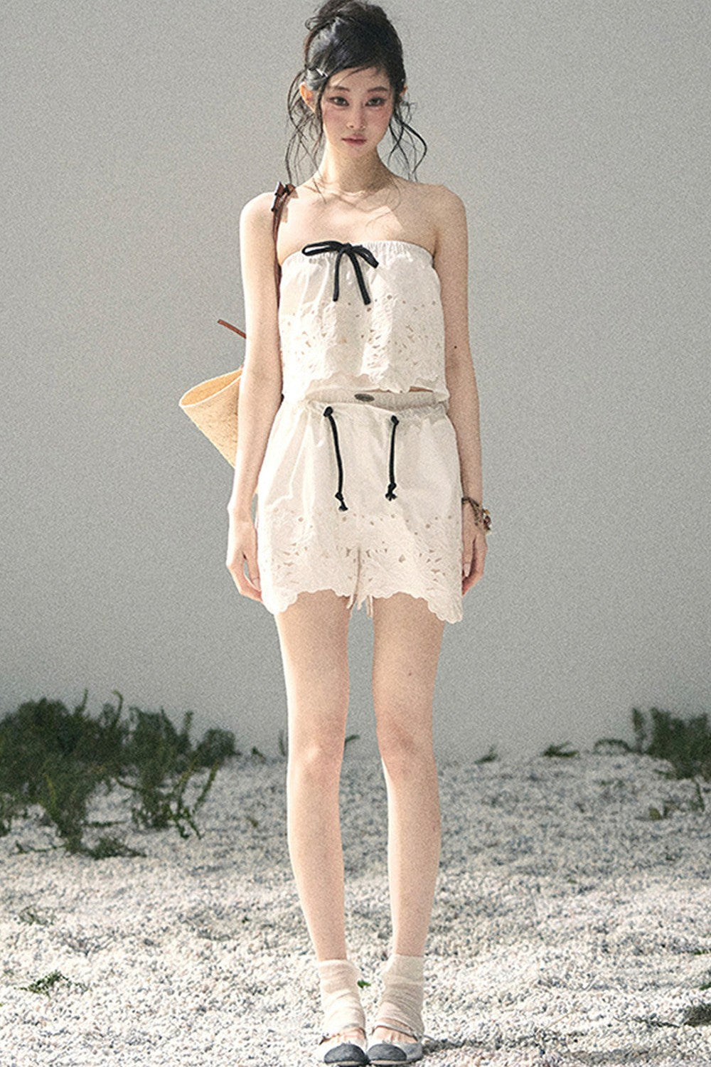 Embroidered Floral Vest and Shorts Set-Up
