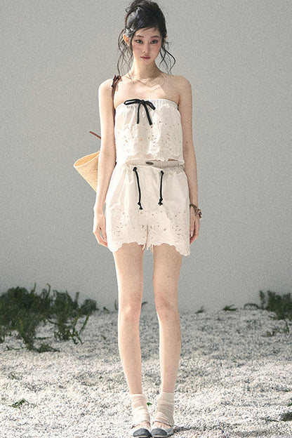 Embroidered Floral Vest and Shorts Set-Up