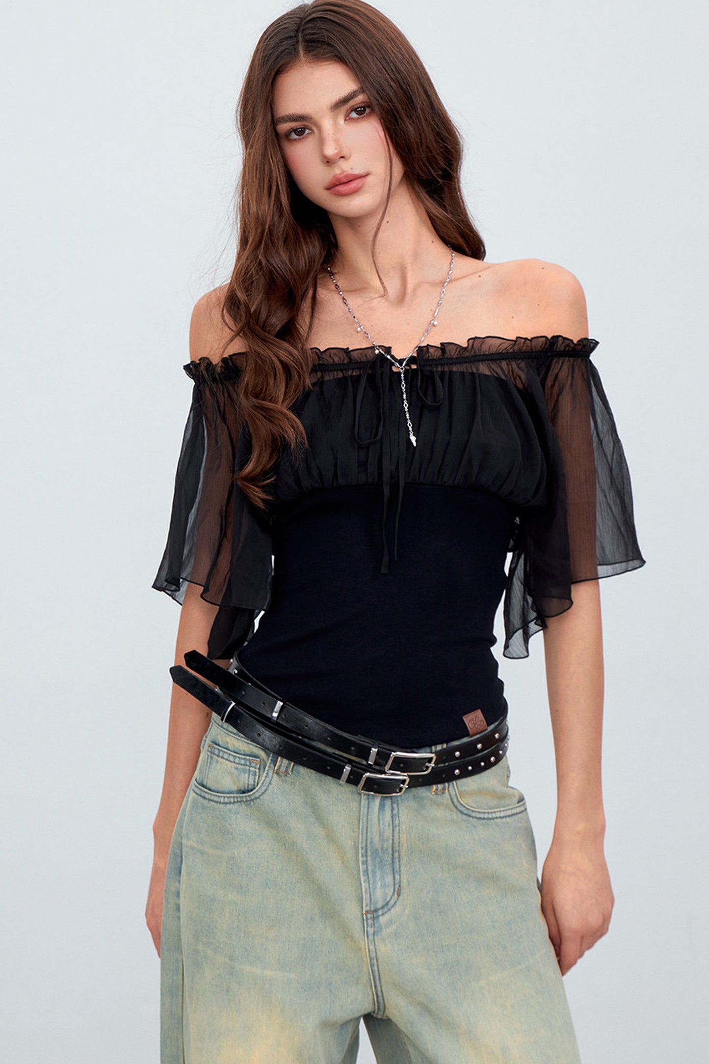 Gauze Patchwork Ruffle Top