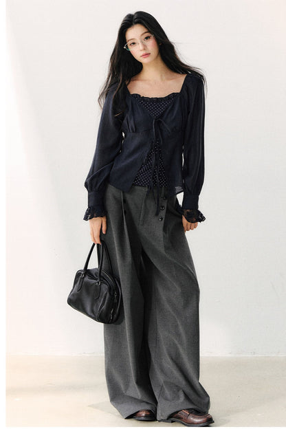 Polka Dot Knit Layered-Look Blouse