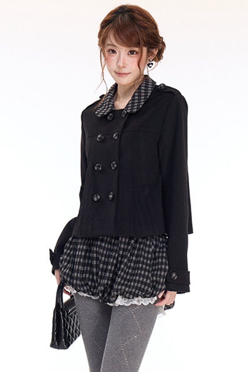 Spliced Color-Blocked Woolen Coat Set-Up