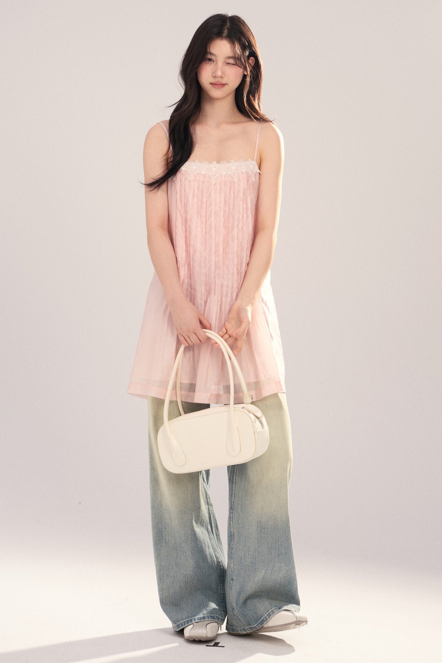 Suspender Dress with Lantern Sleeve Shawl Cardigan Set-Up