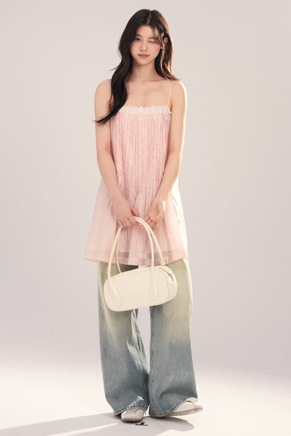 Suspender Dress with Lantern Sleeve Shawl Cardigan Set-Up