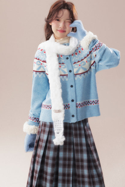 Bowknot Fair Isle Sweater Cardigan