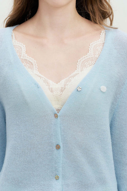Deep V-Neck Knit Cardigan