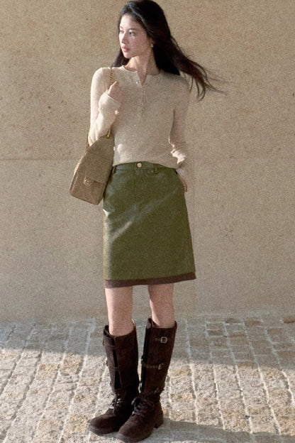 Fern Green Leather Straight Skirt