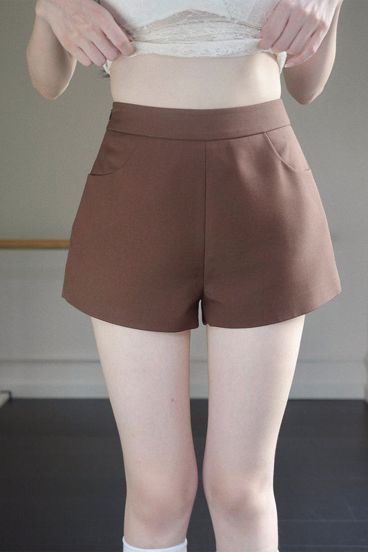 Short marron taille haute trapèze à jambes larges