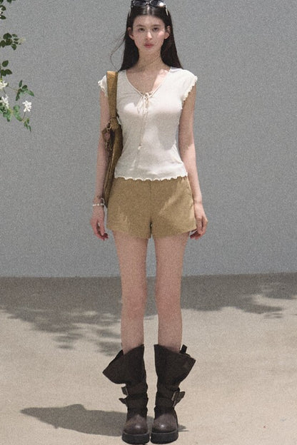 Slim-Fit High-Waisted Suit Shorts