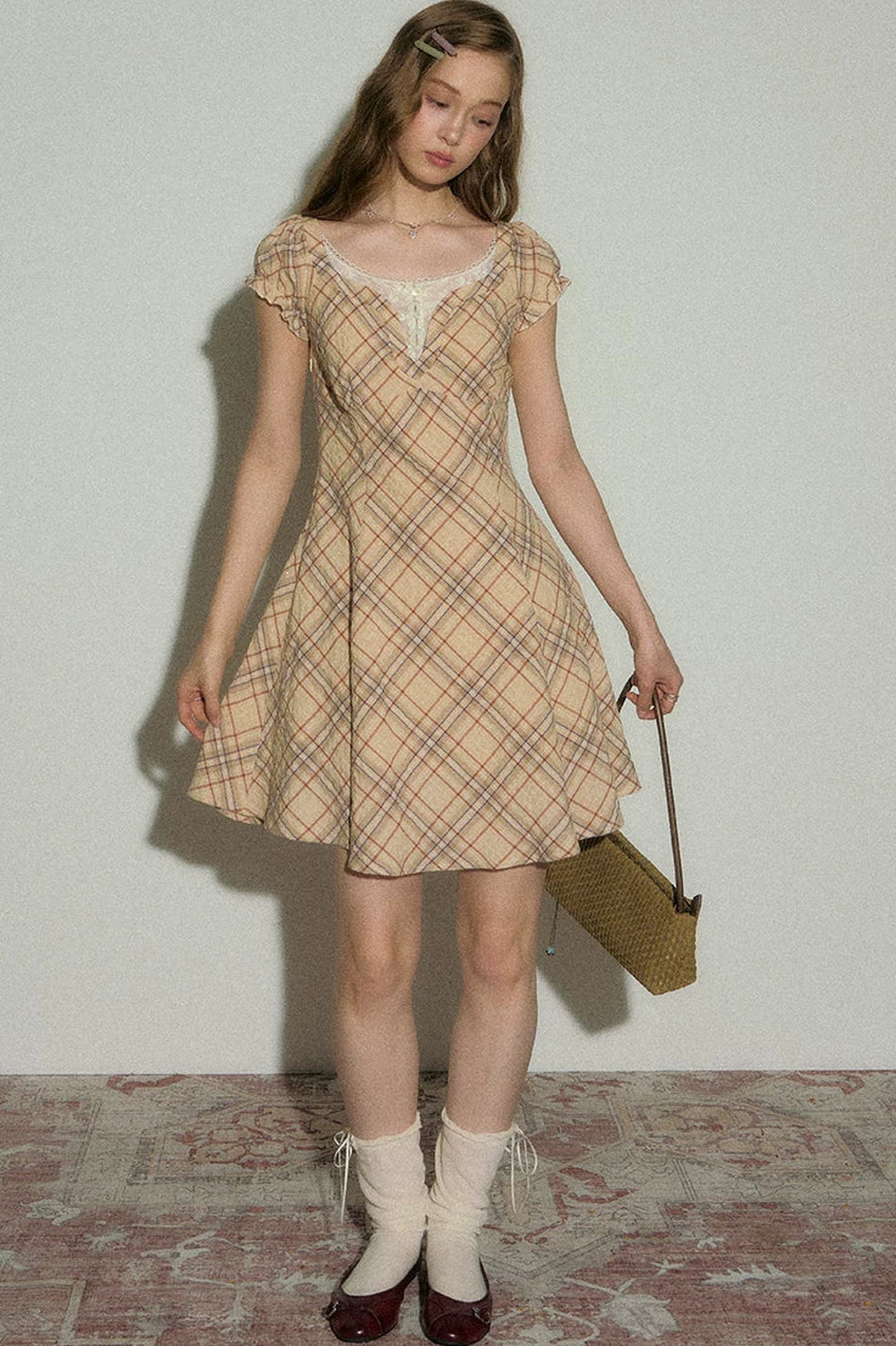 Clear Sky Plaid Lace Dress
