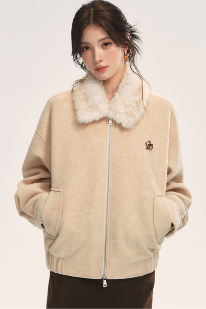 Oatmeal Loose Off-Shoulder Jacket