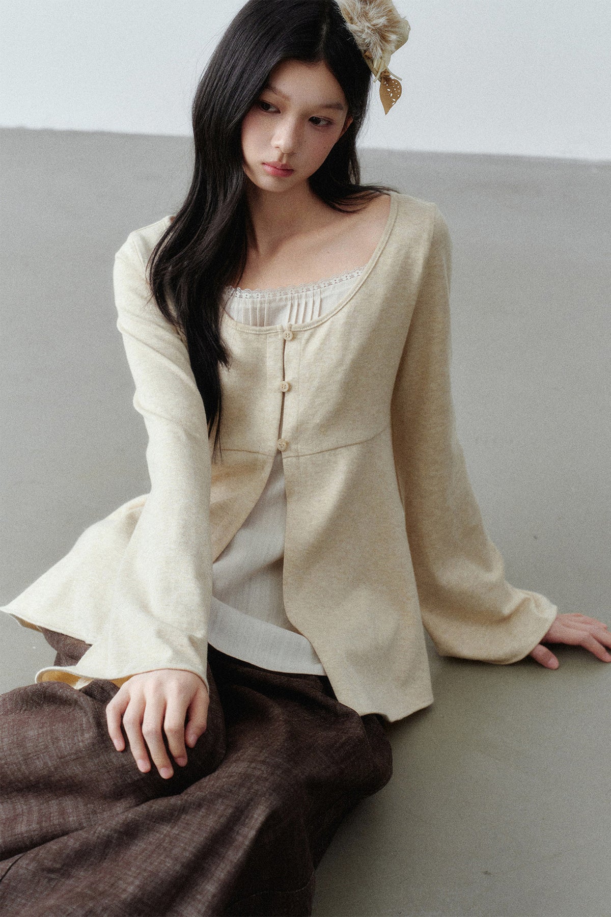 Long Sleeve Cashmere Cotton T-Shirt