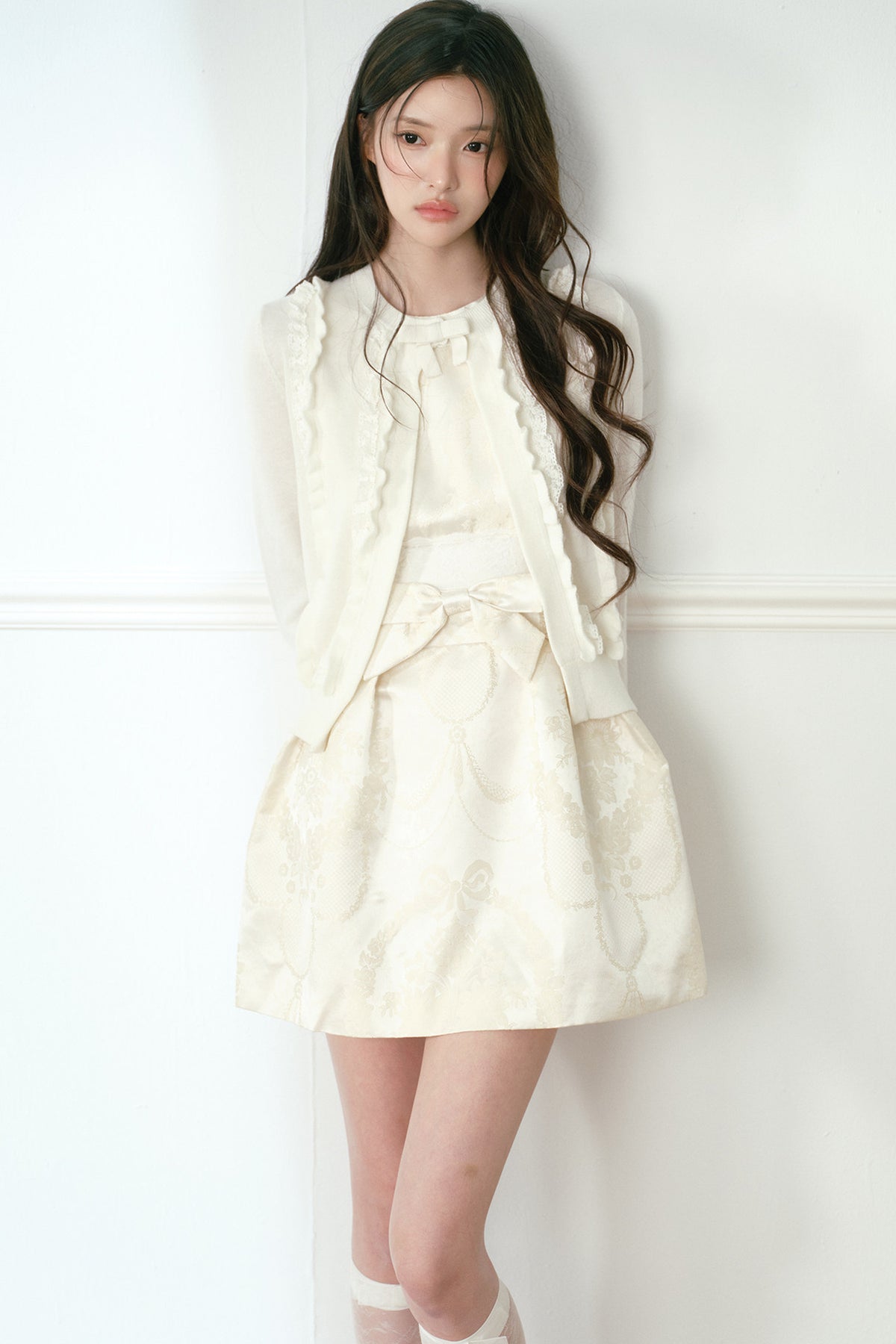 White Lace Trim Knit Cardigan