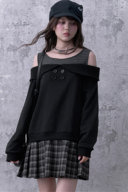 Layered-Look Pleated Sweatshirt Dress