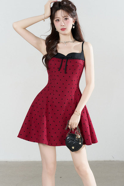 Red Polka Dot A-Line Spaghetti Strap Dress